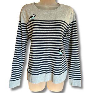 Croft & Barrow Women's Striped Sweater with Bird Detail (Size L)